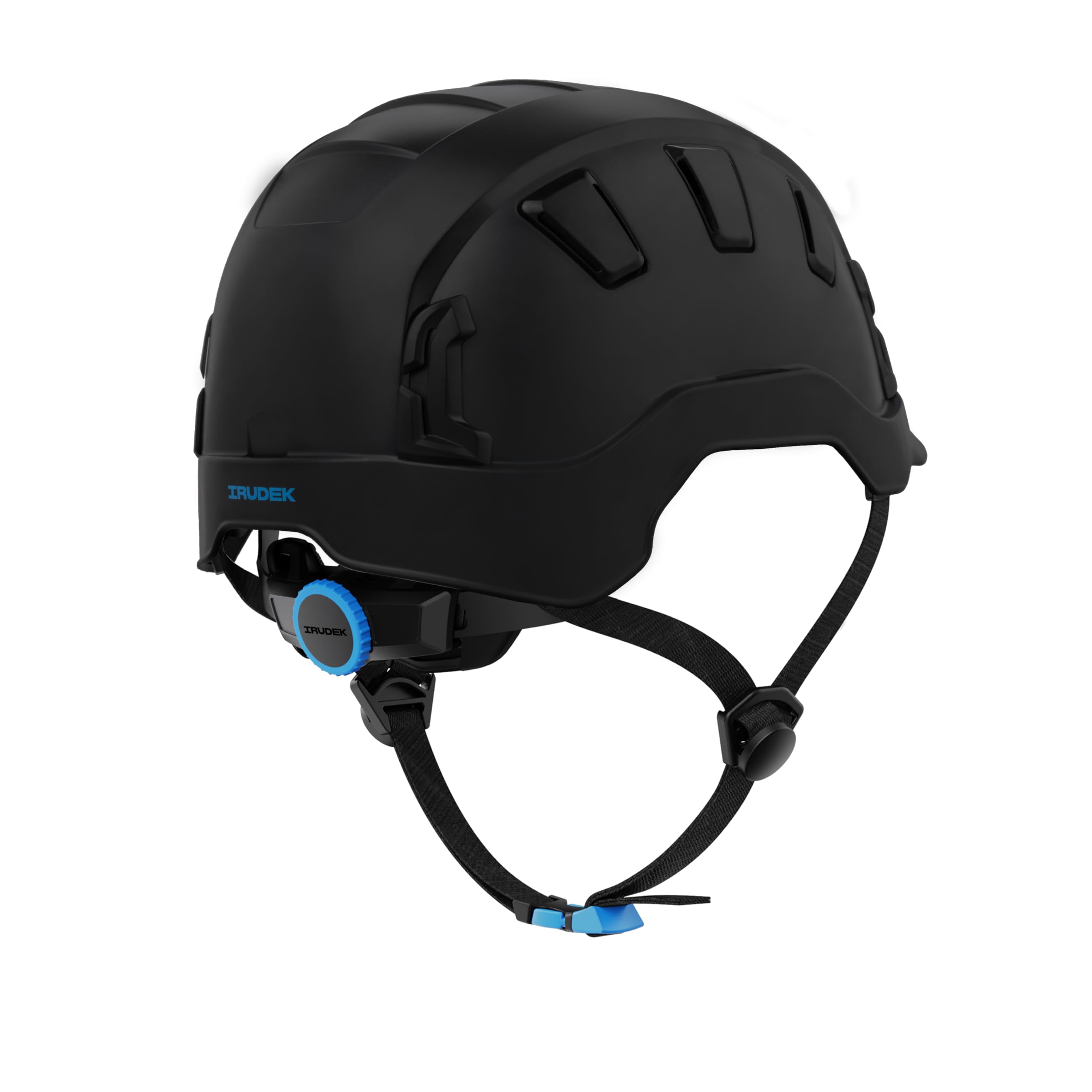 Irudek OREKA II Vent Negro – Casco ventilado para Trabajos en Altura, ABS Ultraligero, barboquejo Ajustable, Ranuras universales 30 mm, Chip NFC Integrado, Certificado EN 397 y EN 12492