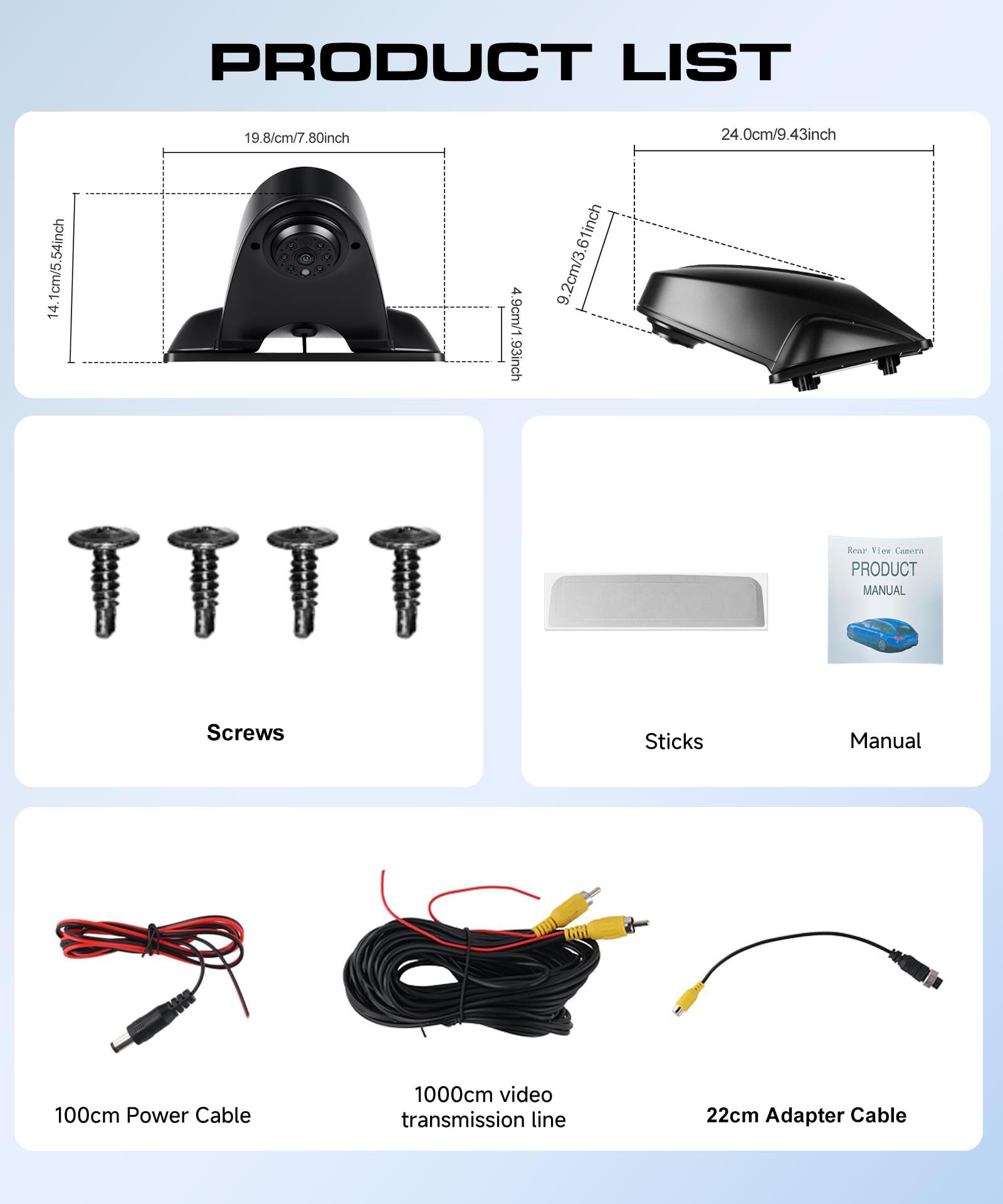 VECHTEL Caméra de recul pour Fourgon avec feu Stop, caméra de recul de Voiture à Vision Nocturne 720P pour Benz Sprinter 2010-2019, caméra Grand Angle 140°, feu Stop de Toit, caméra de Voiture
