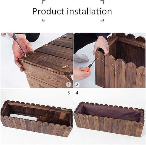 Miniatura 9 de Soporte de flores de madera maciza, caja de plantas anticorrosión, caja de contenedores de plantas de gran capacidad, rectangular, soporte de