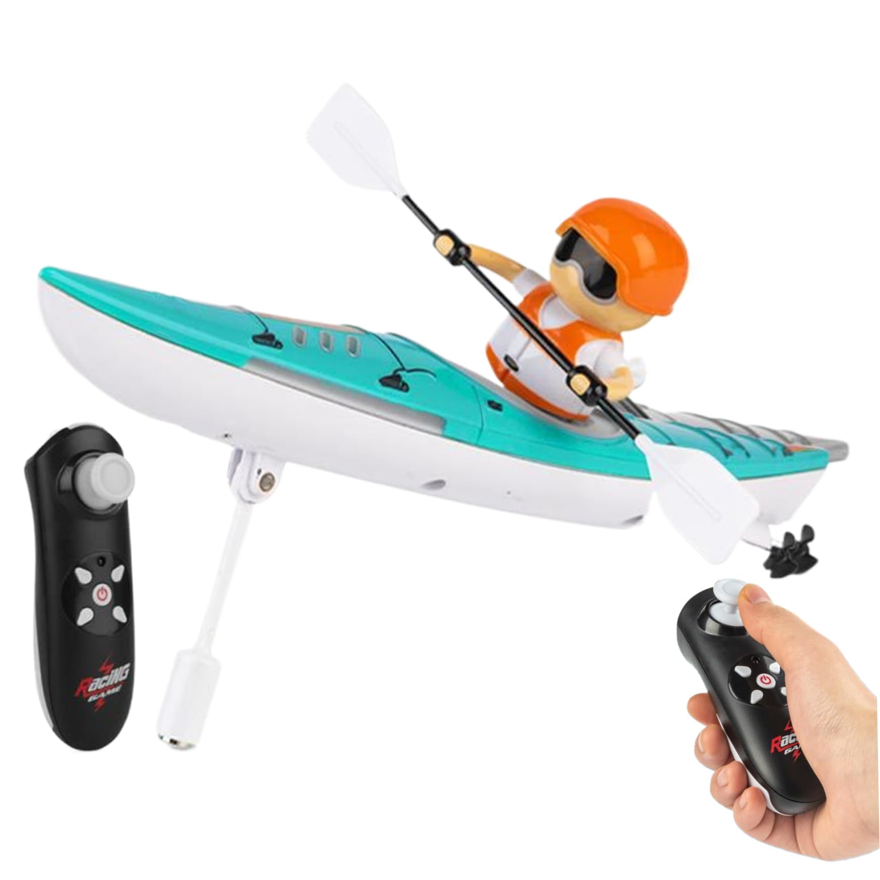 Bateau télécommandé de compétition, kayak télécommandé 2, 4 GHz, rechargeable, LED simplifiée, anti-basculement, double mode de conduite, jouets aquatiques d'extérieur pour enfants et adultes (bleu