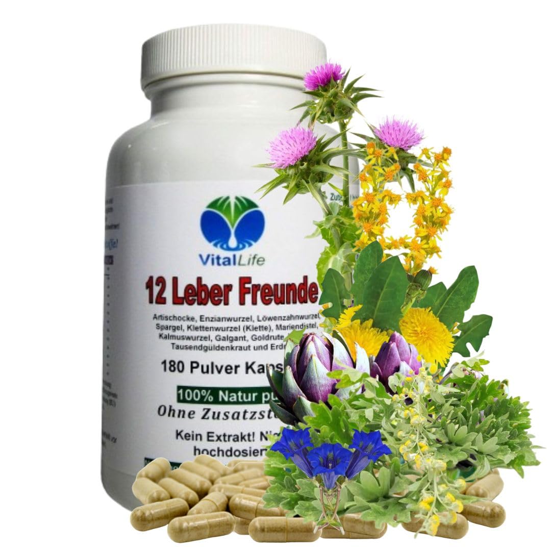 LEBER Vital Komplex 180 KAPSELN 12 Leberfreunde plus Leberkräuter Bitterkräuter Bitterstoffe MARIENDISTEL ARTISCHOCKE LÖWENZAHN WERMUT ENZIAN...100% NATUR pur. OHNE Zusatzstoffe 26313