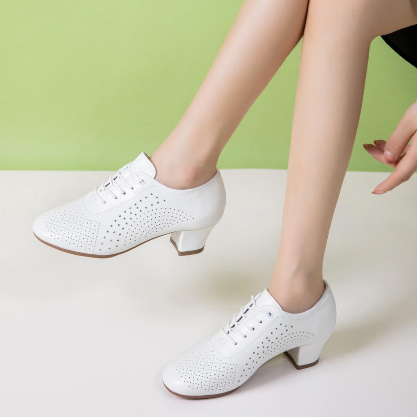 Zapatos Baile Latino Mujer Zapatos Modernos de Salón con Cordones Tacón Bajo de Cuero Transpirables para Bodas Y Fiestas