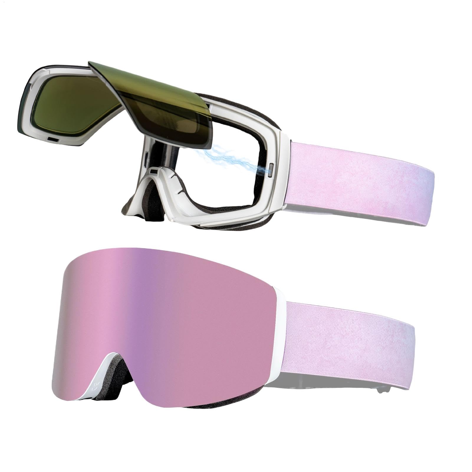 Snowboardbrille für Damen, magnetische Skibrille, 10,8 cm, blendfreie | Snowboardsicherheit, schützendes Skizubehör für Skifahren, Skates-Zubehör für Mädchen