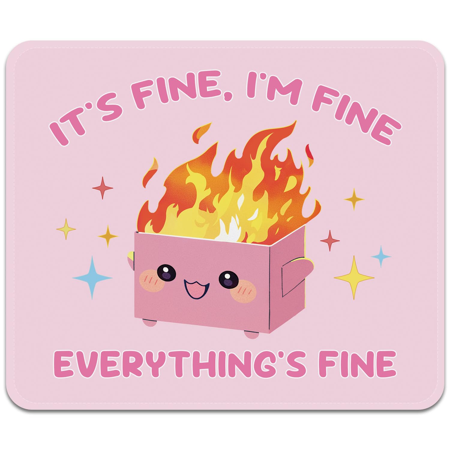 FROGIGO Mouse Pad with Stitched Edges - Funny Mousepad for Women, 9.25 x 7.75 inch Washable Square Desk Pad, Non-Slip Rubber Base, Office Home Laptop Accessories - Pink Box on Fire