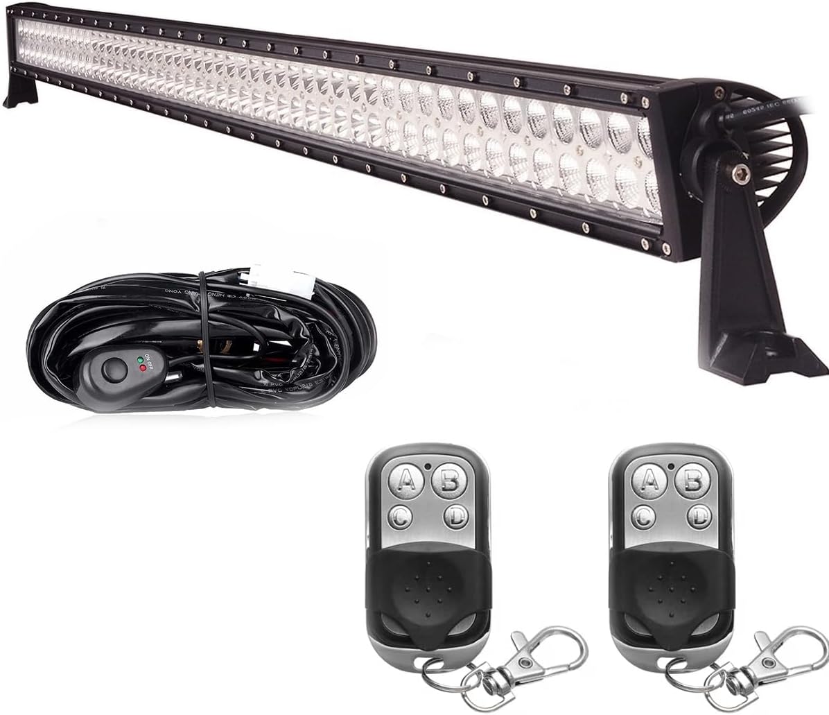 13.5/22/42/50" inch Dual Color White,Red & Blue LED Light Bar Curved/Straight Offroad Driving Strobe Traffic Emergency Warning Lights, for SUV ATV Pick-up Boat Fishing (50inch Straight)
