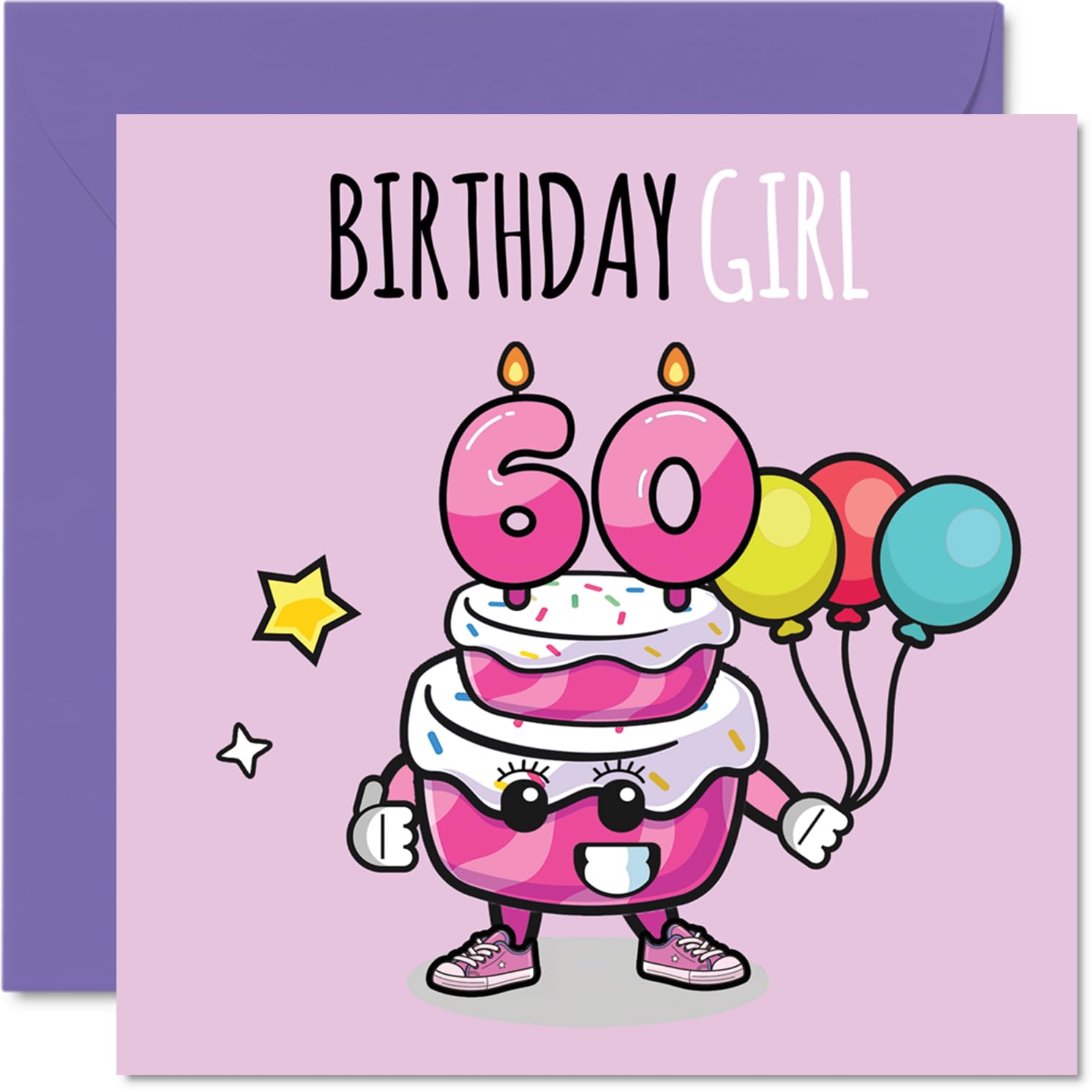 60th Birthday Cards for Women, Birthday Cake Girl Balloons