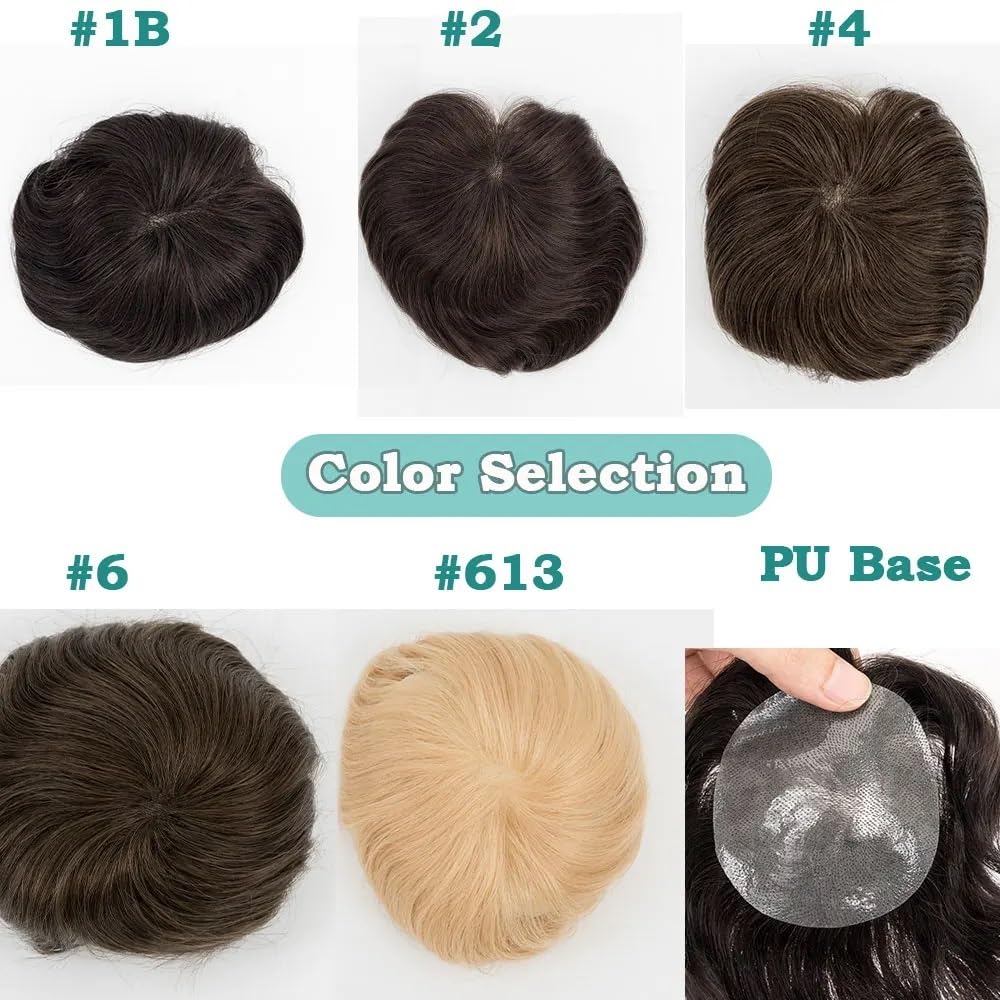 Men's Toupee Parrucca Da Uomo Piccola 8x8 Cm, Veri Morbida Pelle Sottile, Sistema Di Sostituzione Dei Capelli for Uomo, for Lieve Perdita Di Capellis(Dark Brown)