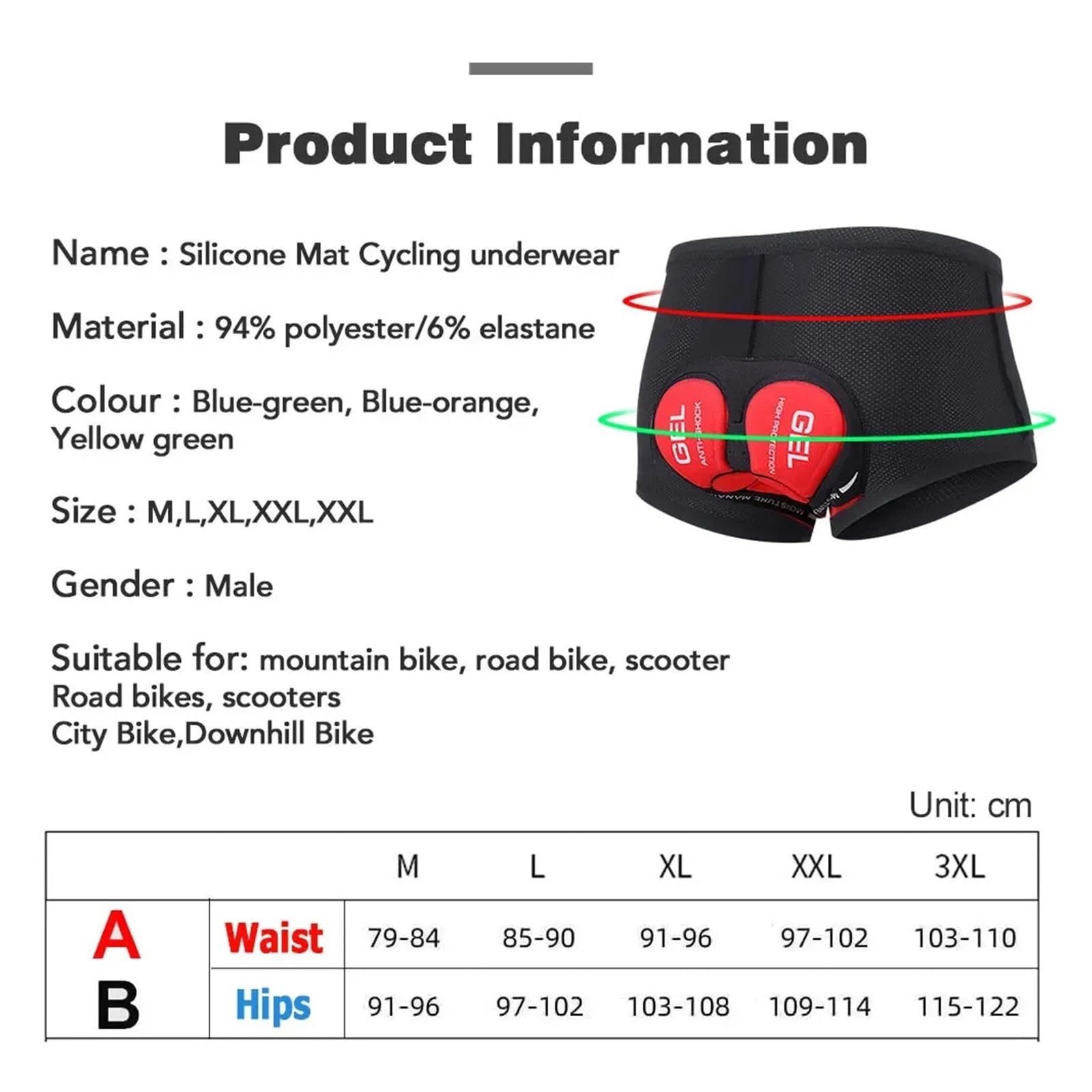 Pantaloncini Ciclismo Uomo Intimo da Ciclismo Traspirante, Pantaloncini da Ciclismo con Imbottitura in Gel 5D, Antiurto, for Bici da Corsa, Mountain Bike, Pantaloncini da Uomo