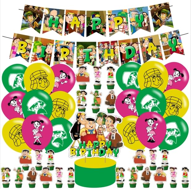 Chavo del ocho Birthday Party Decorations,Cartoon Party Supply Set for Kids with Happy Birthday Banner, 24 Cupcake Toppers,18 Balloons for Party Decorations