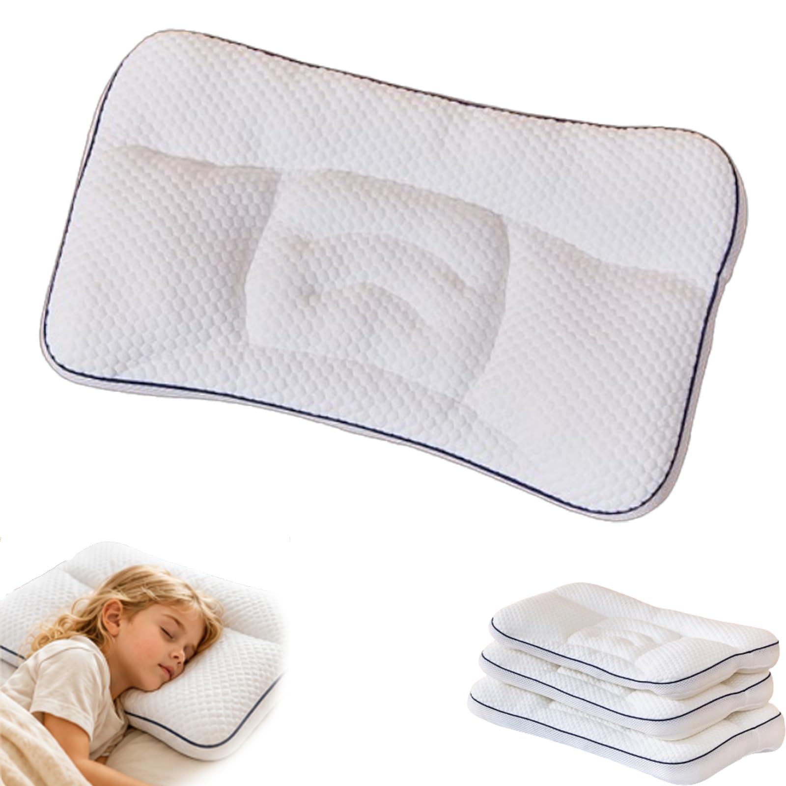 Oreiller Ergonomique Enfant, La Petite Nuit Oreiller, 2-4/4-6/6-9cm Oreiller, LéGer et Respirant, Support Ergonomique pour La TêTe Et La Nuque pour Un Sommeil RéParateur (4-6 cm de Hauteur)