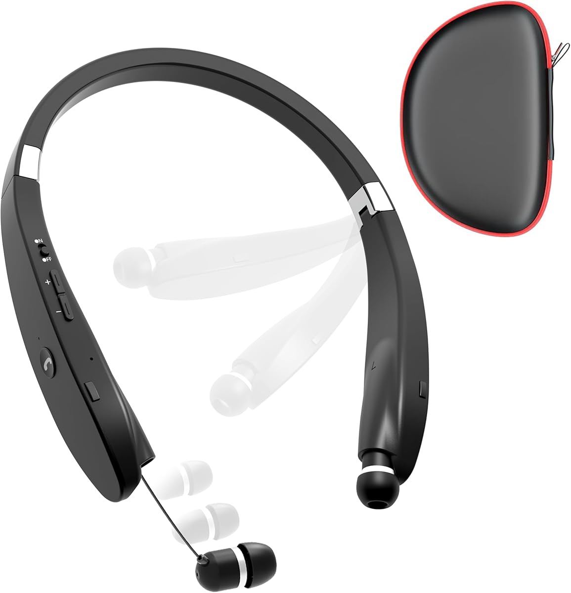 Bluetooth Neckband Headphones, Dpvisn Foldable Wireless Lightweight Neck Headset with Retractable Earbuds, Noise Cancelling Sweatproof Stereo Earphones with Mic & Carrying Case (Black) : Electronics