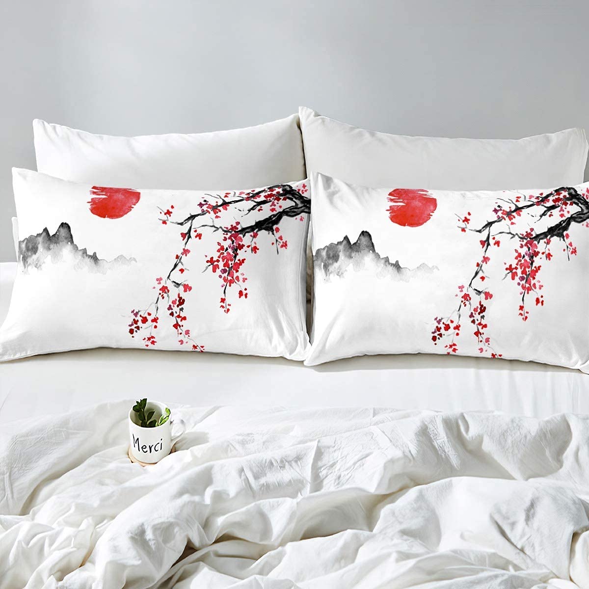 Funda Nordica Cama 135 150 Flores de Cerezo Japonesas, Microfibra Fundas Nordicas, Funda Nórdica Japón, Ropa de Cama 240x220 cm y 2 x Fundas de Almohada C-D569