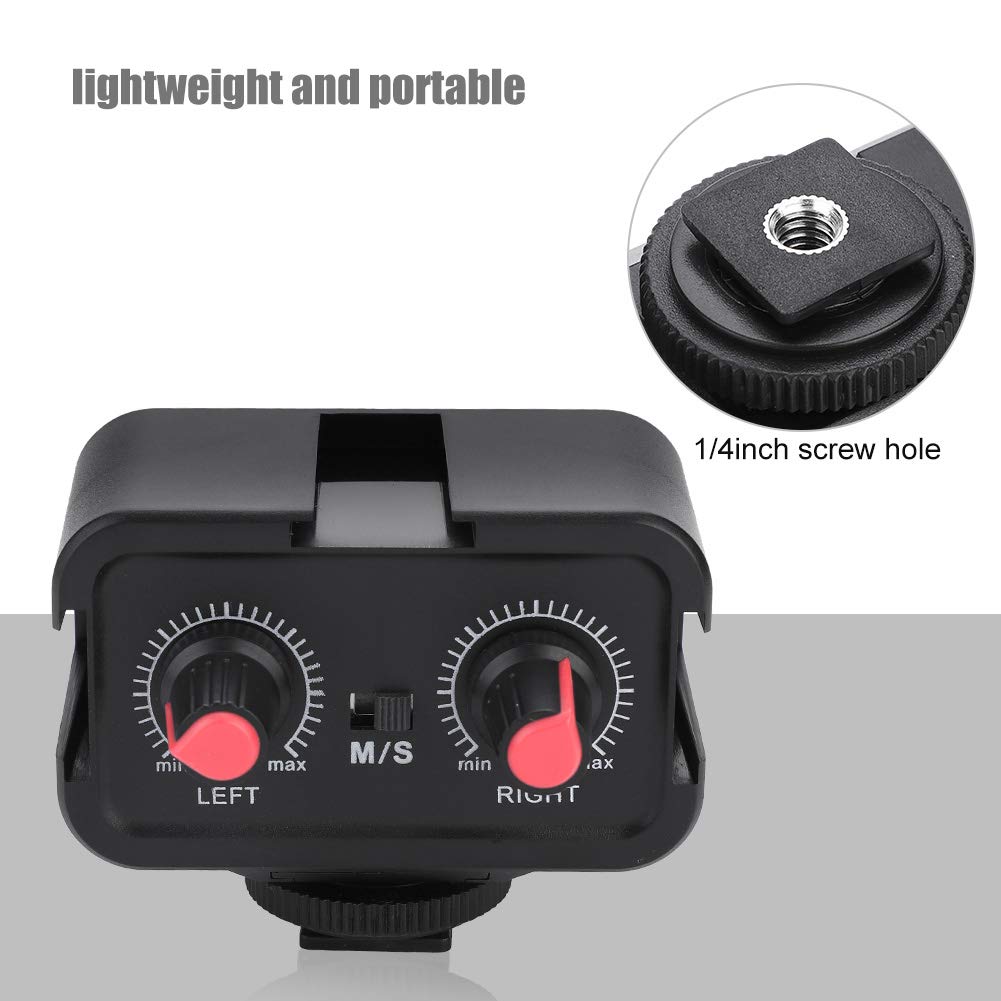 Topiky Mixer Mic per fotocamera, WS-V2 Mixer audio per microfono universale a 2 canali con ingressi da 3,5 mm per fotocamere e videocamere DSLR