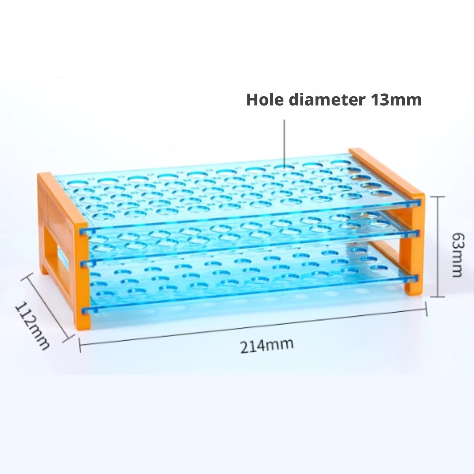 Reagenzglashalter, Reagenzglasgestell, blau, 21,4 x 11,2 6,3 cm, 50 Vertiefungen mit Griff