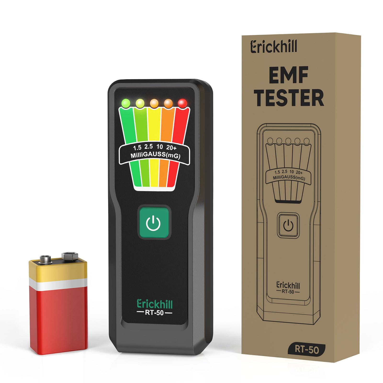 ERICKHILL Handheld EMF Messgerät, Geisterjagd Equipment, 5-stufige LED-Warnungen, 30Hz–20kHz EMF Detektor, Strahlungsmesser