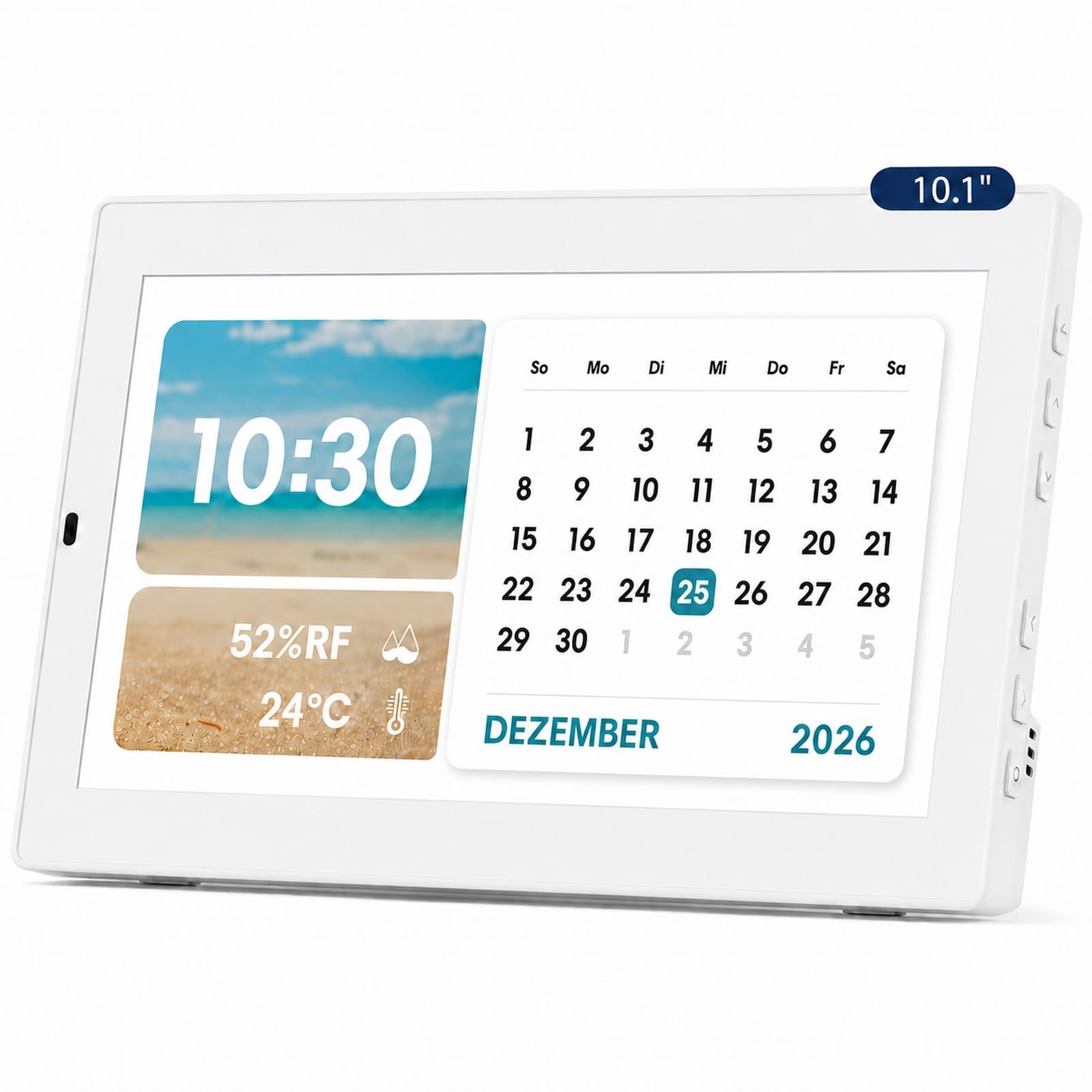 ROCAM Demenzuhr Senioren 10,1 Zoll Digitaler Wecker mit Kalender | 20 Alarmen und Erinnerungen, Großes IPS Display, Datum, Wochentag, Temperatur, Luftfeuchtigkeit, Foto-Diashow über USB/SD