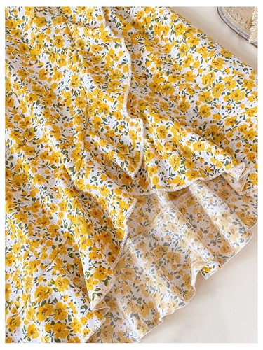 Girl's Ditsy Floral Summer Flowy Dress Spaghetti Strap Ruffle Hem Vacation Cami Dresses4