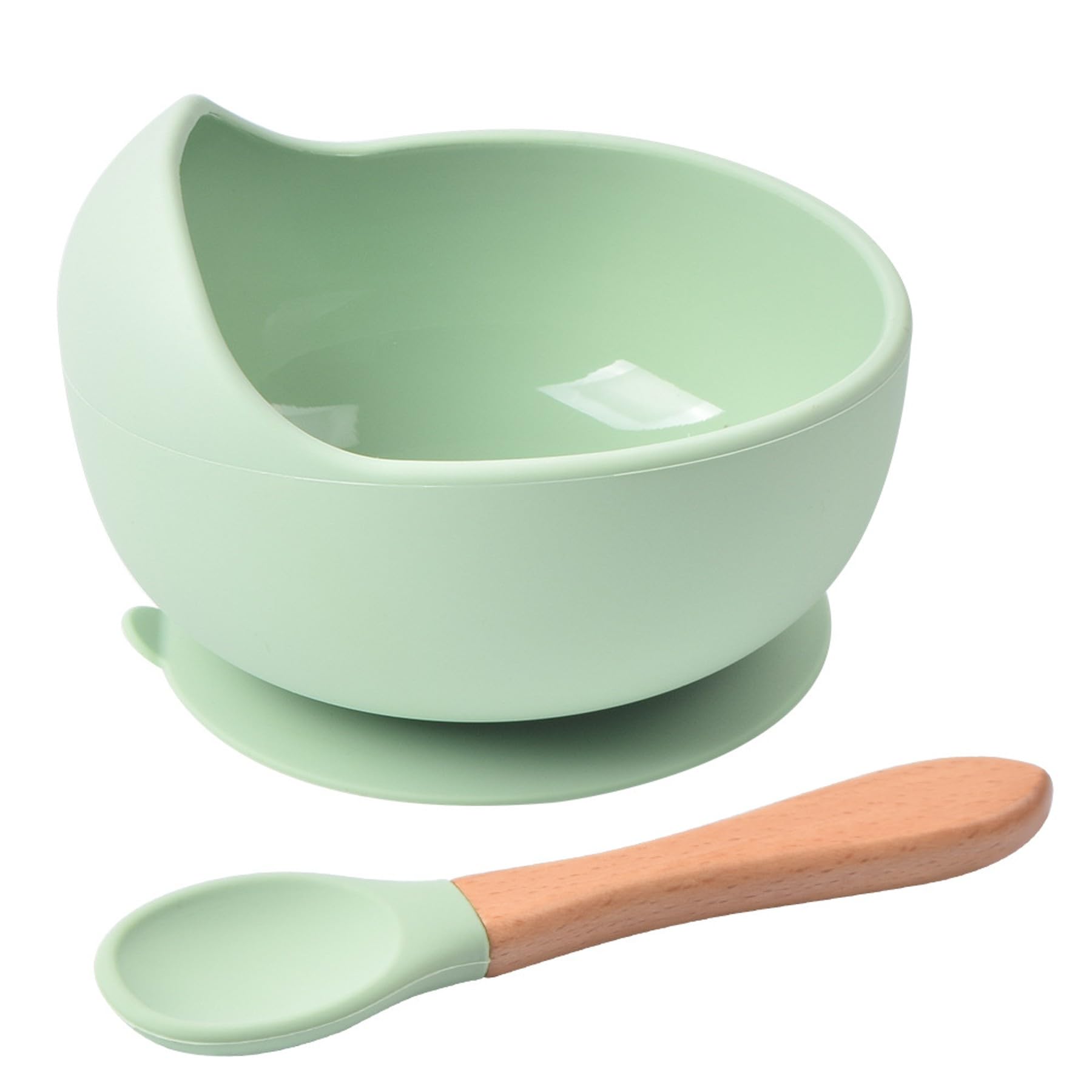 TOMATUS® Baby Feeding Silicone Suction Bowl & Spoon Set, Unbreakable Baby Feeding Utensils for Infants Toddlers, Pack of 1, Light Green