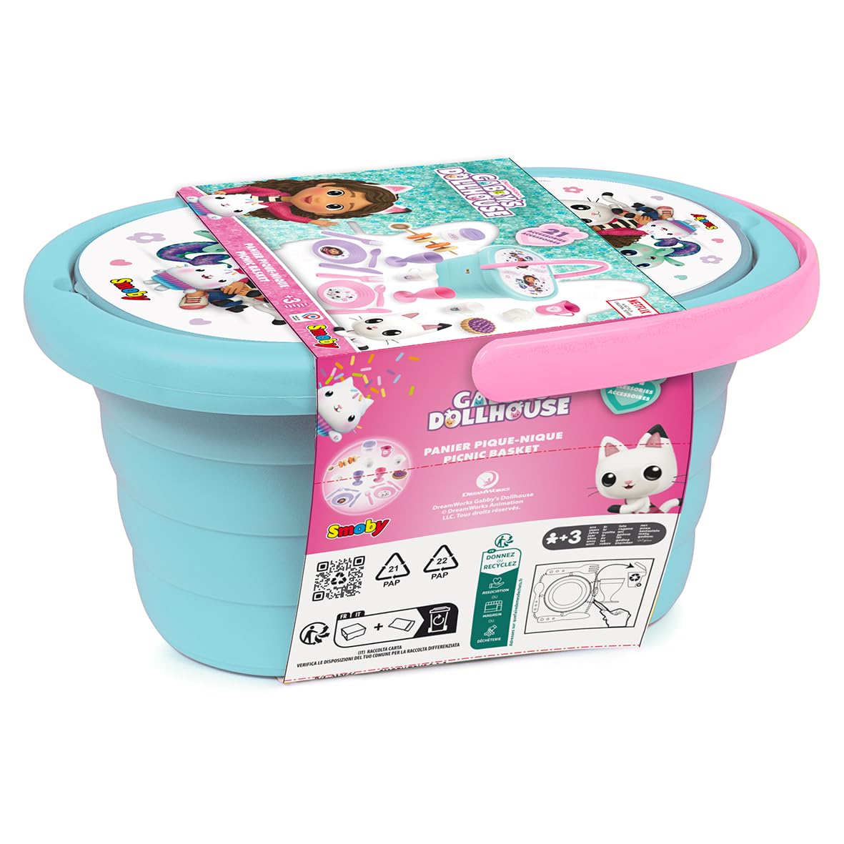 Smoby – Gabby´s Dollhouse Picknick-Korb – Spielset mit Spielzeug-Teeservice (21 Teile), inkl. Teller, Besteck, Becher, für Kinder ab 3 Jahren, blau