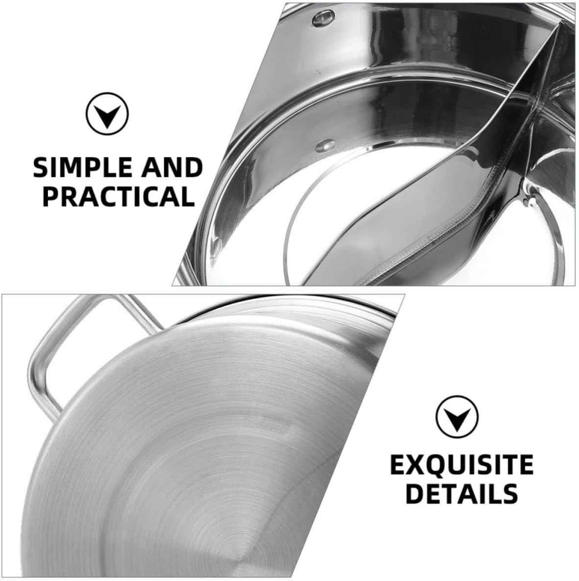Stainless Steel Divided Hot Pot with Tempered Glass Lid for Kitchen