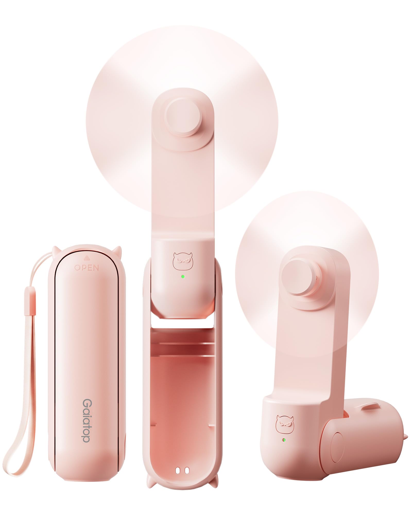 GAIATOP Portable Handheld Fan, 3 IN 1 Mini Foldable Travel Fans with Power Bank [17H Max Cooling Time], Pocket Design USB Rechargeable for Travel Concert Lash Makeup, Summer Gifts for Women Girl, Pink