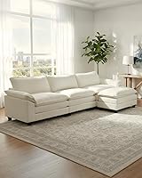 Karlhome Modular Sectional Sofa with Ottoman - Deep Seat Chenille Beige 3-Seat Couch for Living Room Apartment
