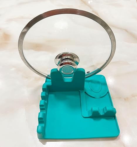 Miniatura 5 de halteoly Soporte para cuchara y tapa, soporte de cuchara de silicona con soporte para tapa, soporte para cuchara de cocina para encimera de cocina,