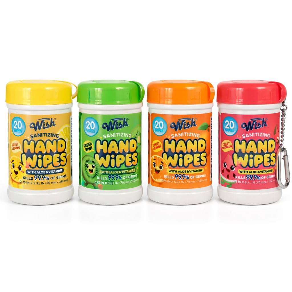Amazon.com: Wish Hand Wipes Keychain 4 Pack, 20 Wipes Each, Travel