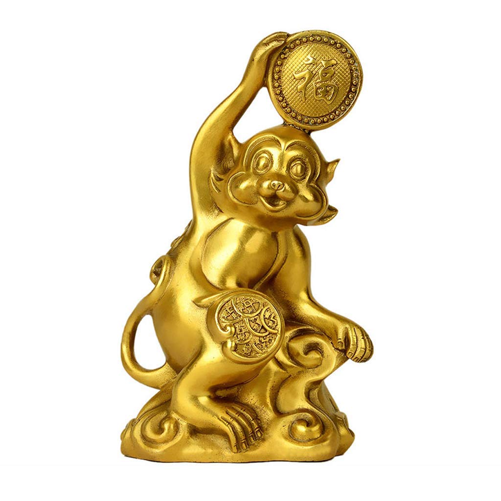SnamicE Ornaments Chinese Wealth Brass Monkey Statues,Office Living Room Decoration Sculpture Lucky Fortune Collectible Attract Wealth and Good Luck Sculpture,