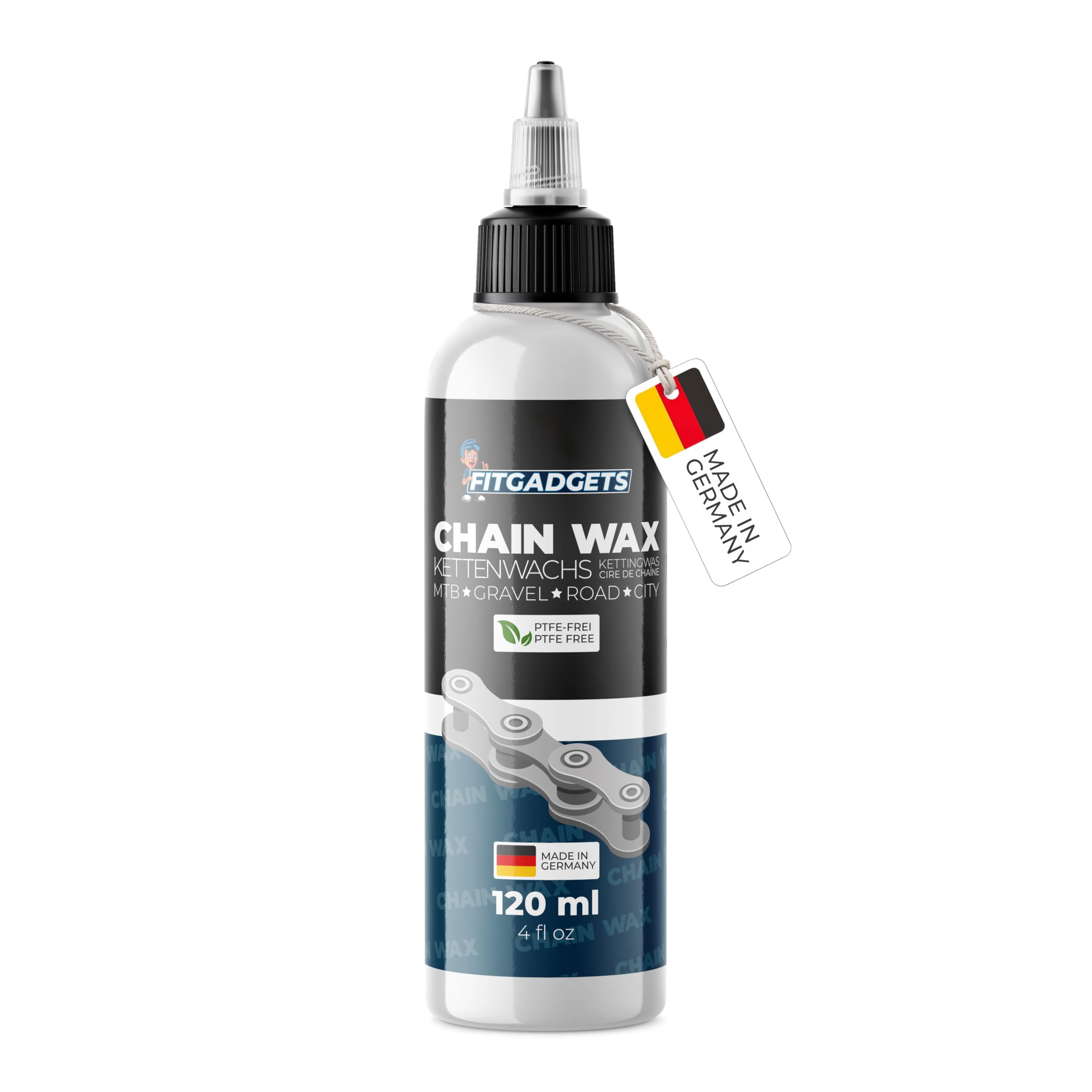 OH3 Fitgadgets Fahrrad Kettenwachs 120 ml - PTFE-freies Wachs-Schmiermittel für Fahrradketten - Reduziert Reibung & Verschleiß - für E-Bike, Gravel, Mountainbike & Rennrad - Made in Germany