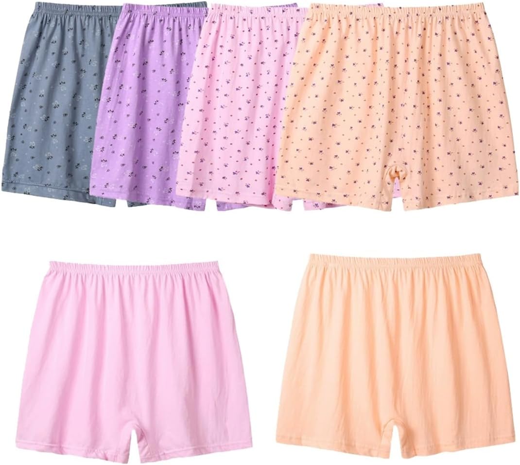 Women's Cotton Underwear Loose Soft Full Coverrage Boxer Briefs 6 Pack