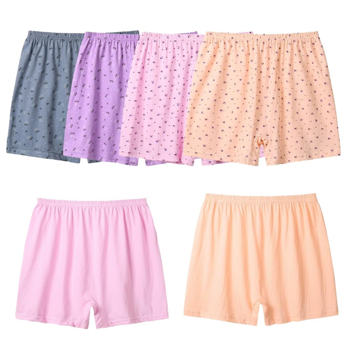 ThiCc Ropa interior suelta para mujer, talla grande, 6 paquetes de calzoncillos tipo bóxer de algodón floral para mujeres mayores, bragas suaves, cintura media, cobertura completa, pantalones cortos