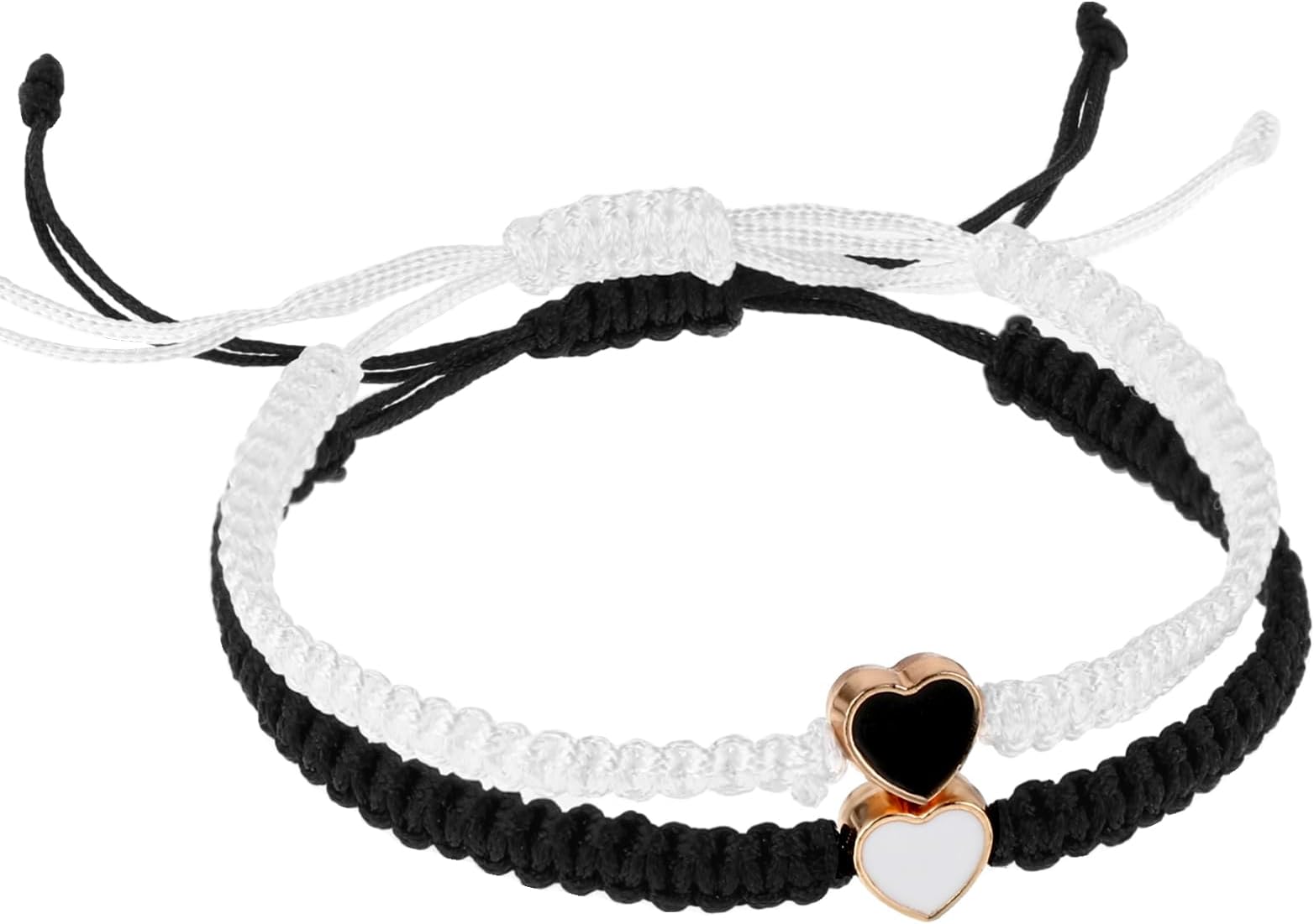 Mabor2PCS Black and White String Bracelet, Mabor Heart Beaded Matching Bracelets for Couples and Friendships Adjustable Couple Bracelets Set for Friend Women Girls