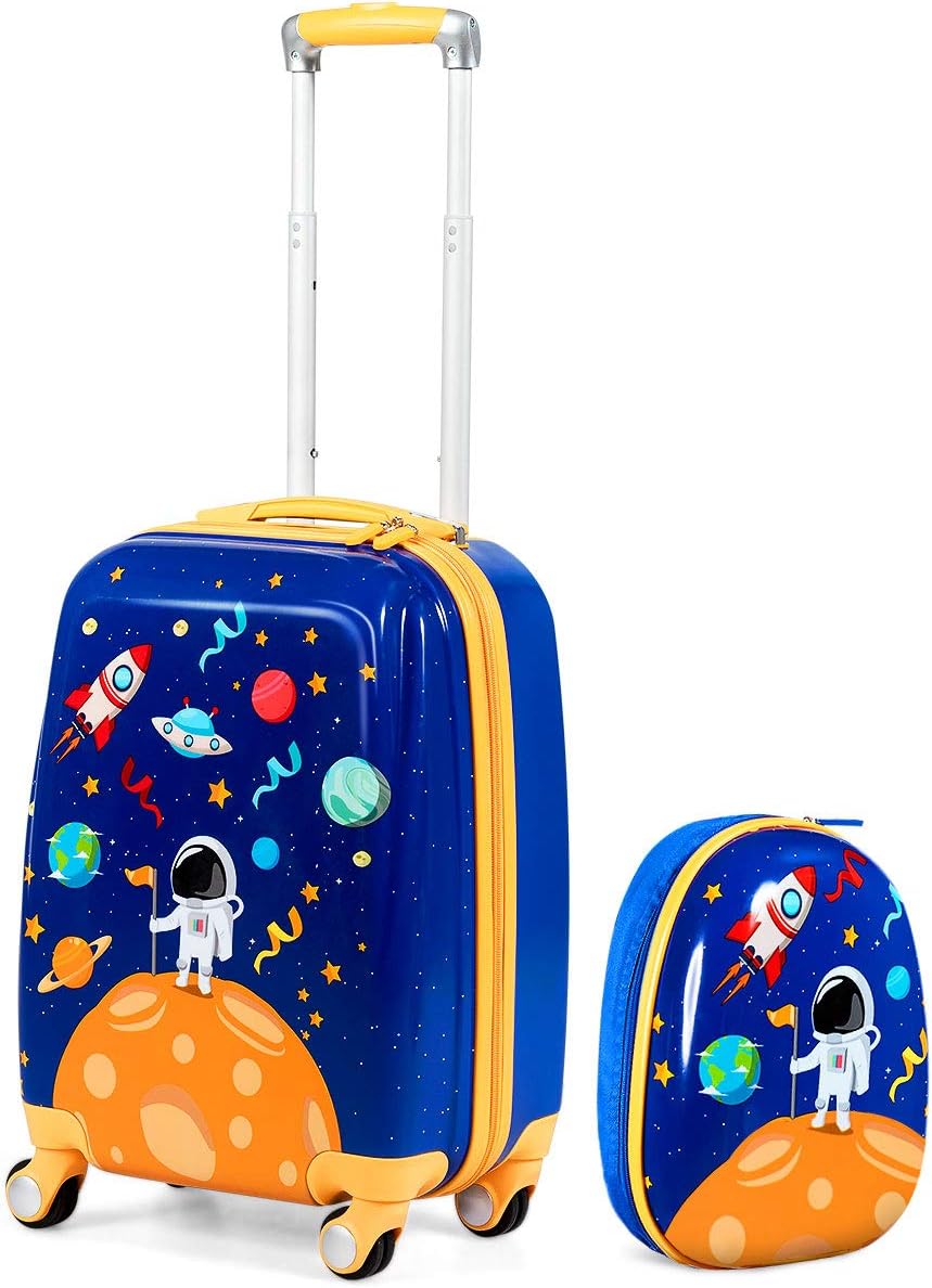 Goplus Children's Suitcase with Backpack, Kids Trolley, Children's Luggage with Wheels, Hard Case for Children, Children's Trolley Choice of Colours Blue blue 18 Zoll +12 Zoll