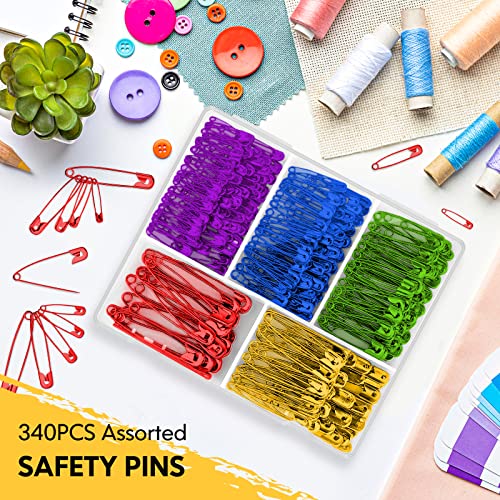 image for Huhuhero Safety Pins Assorted, 340 Pack 5 Different Sizes Small and La