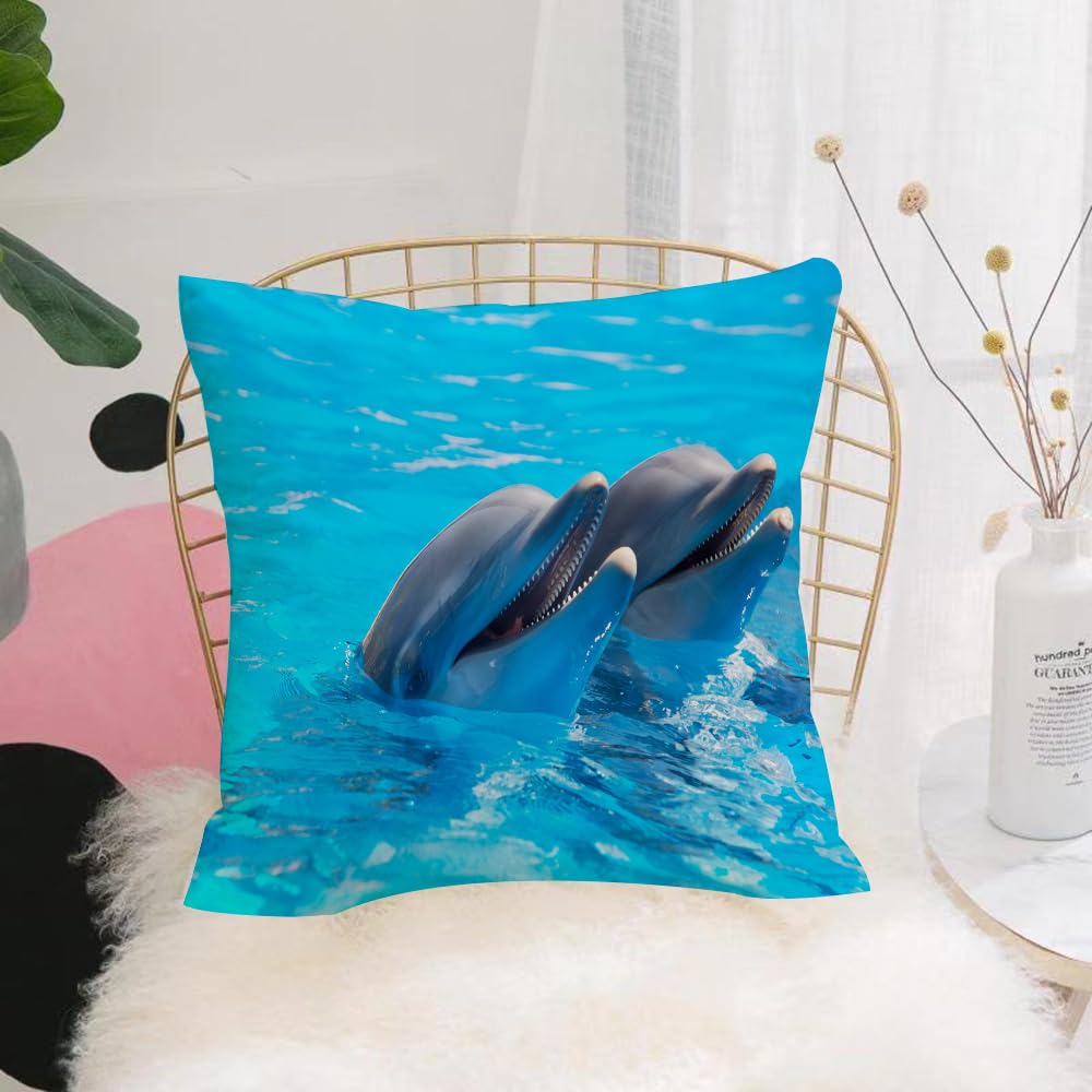 HYOSXW Cushion Cover,Throw Pillow Case Home Decorative for Living Room Bedroom Sofa Chair 16X16 Inch,Happy dolphins in the blue water of the swimming pool,Pillowcase 40X40cm