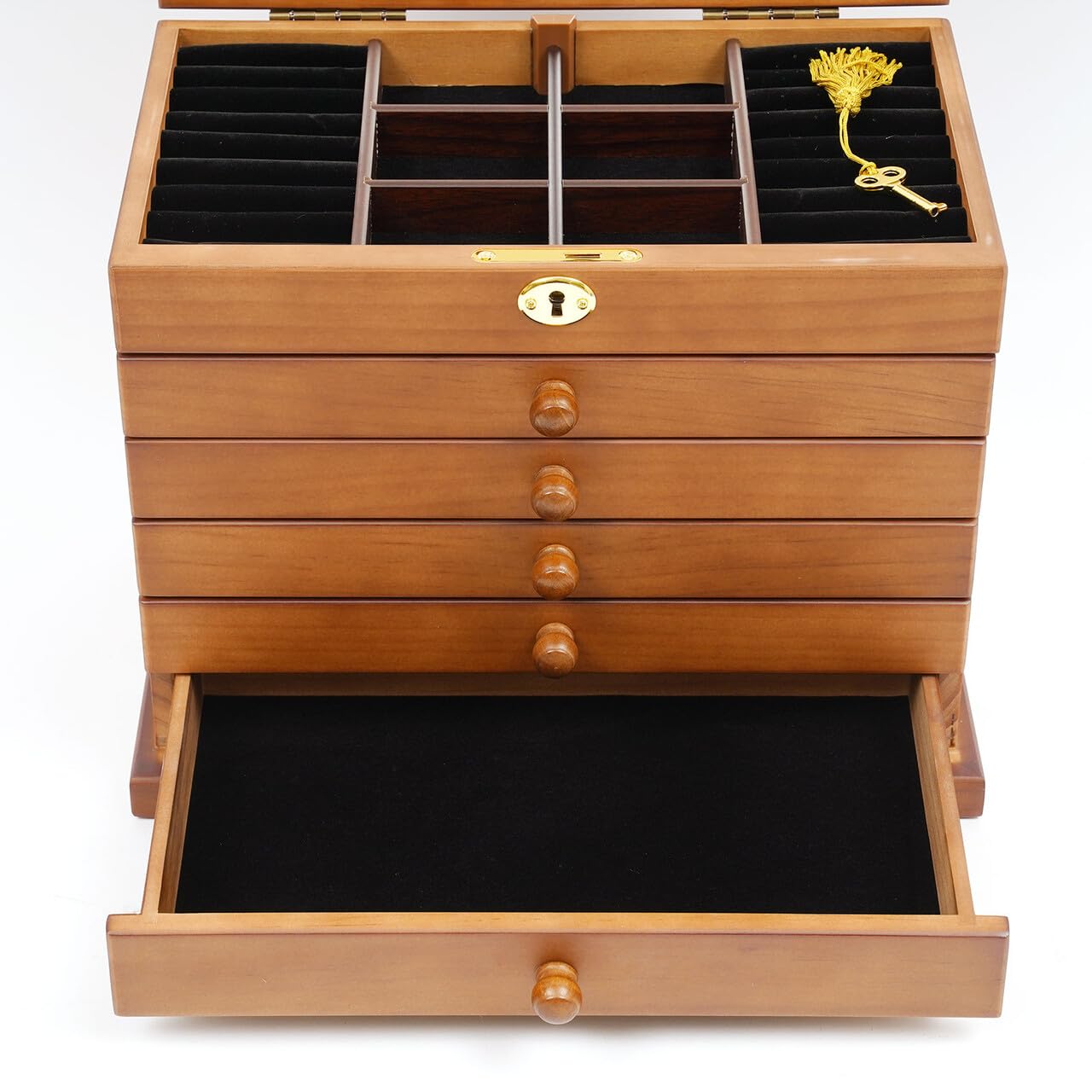 Portagioie in legno con specchio, grande capacità, fodera interna in velluto a 6 strati, 5 cassetti, Safe Lock per occasioni speciali