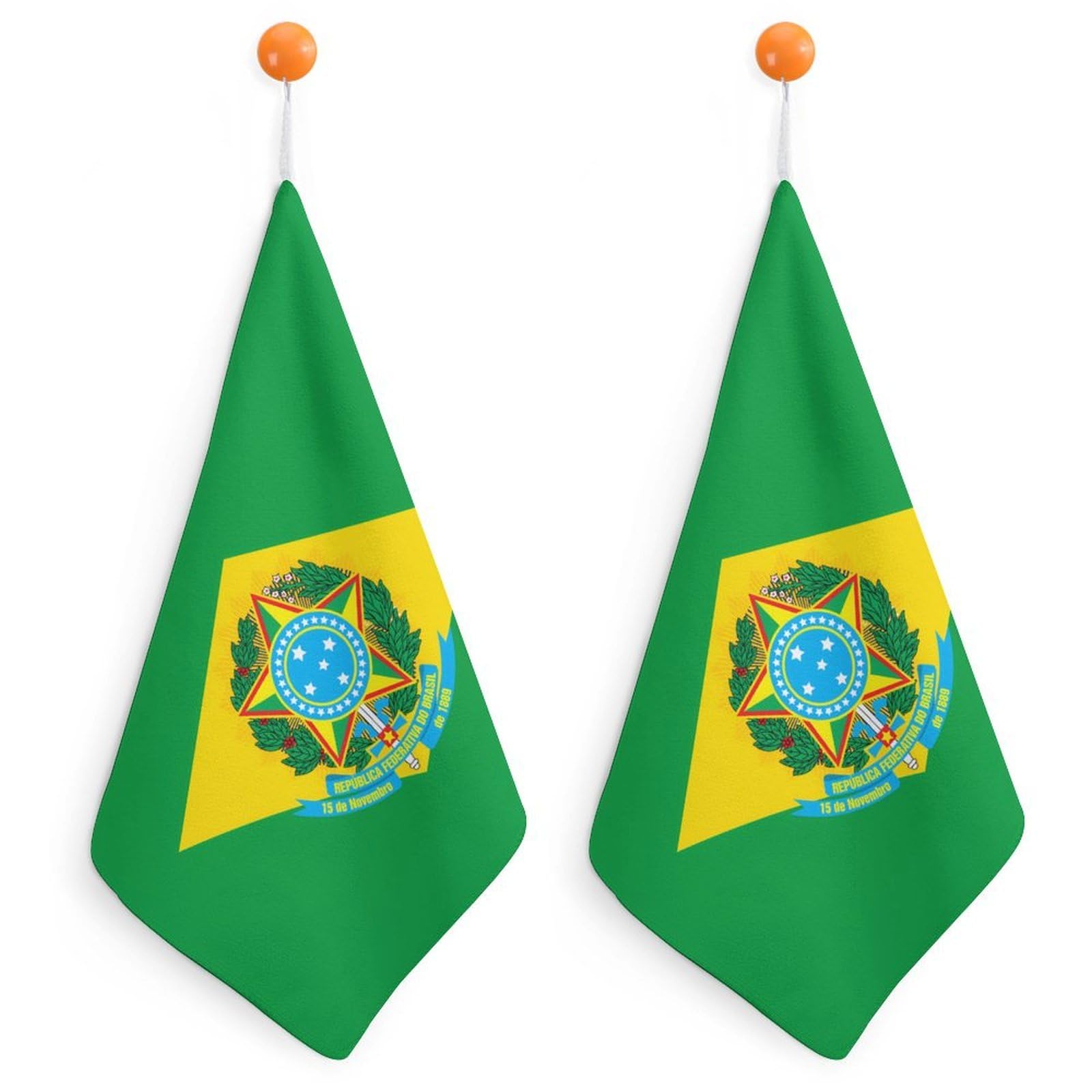 TXFBTRFSA Brazil Coat of Arms Flag Hand Towels with Hanging Loop Kitchen Towel Handkerchiefs Cleaning Cloths