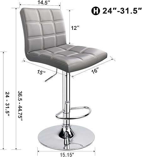 Miniatura 13 de Leopard - Taburetes de bar ajustables de piel sintética moderna con respaldo, juego de 3, taburetes giratorios de altura de mostrador, taburetes de