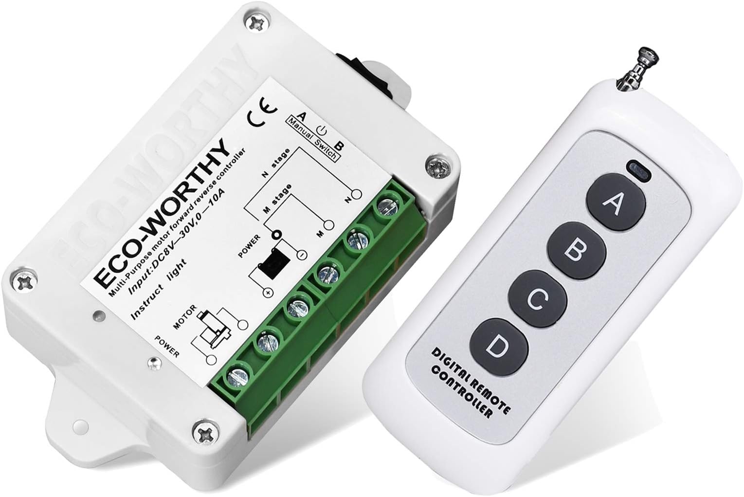 ECO-WORTHY Forward Reverse DC Motor Controller Kit (8V-35V) - 12V/24V Wireless Remote Relay Module for Linear Actuator, Solar Tracker, Industrial Automation & Smart Home DIY