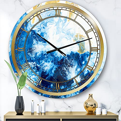 Designq Glam Wall Clock 'Blue And Gold Ocean Abstract Marble' Abstract Large Wall Clock For Living Room Decor Clock24711 29X29 #TOP6