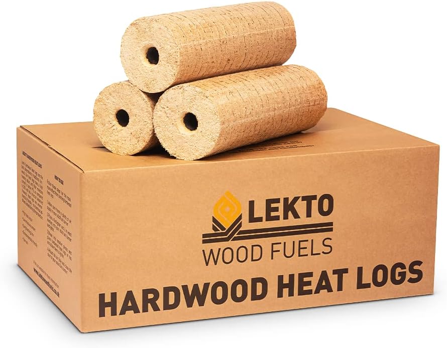 Lekto Woodfuels Hardwood Heat Logs - 4 x 20 kg (40 Logs), Fire Logs for Wood Burners, Log Stoves, Ovens, Fire Pits or Fireplace | Less than 9% Moisture | Easy to Light with Reduced Ash | Eco Friendly