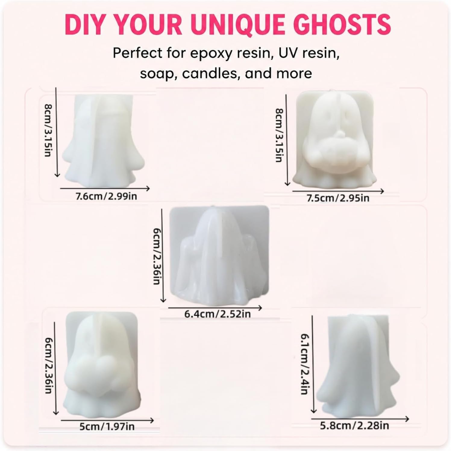 5 Pcs Candle Ghost Holding Pumpkin Silicone 3D Halloween Ghost Resin Mold | ghost resin mold,Soap, Epoxy Casting, DIY Halloween Home Decor Craftsg