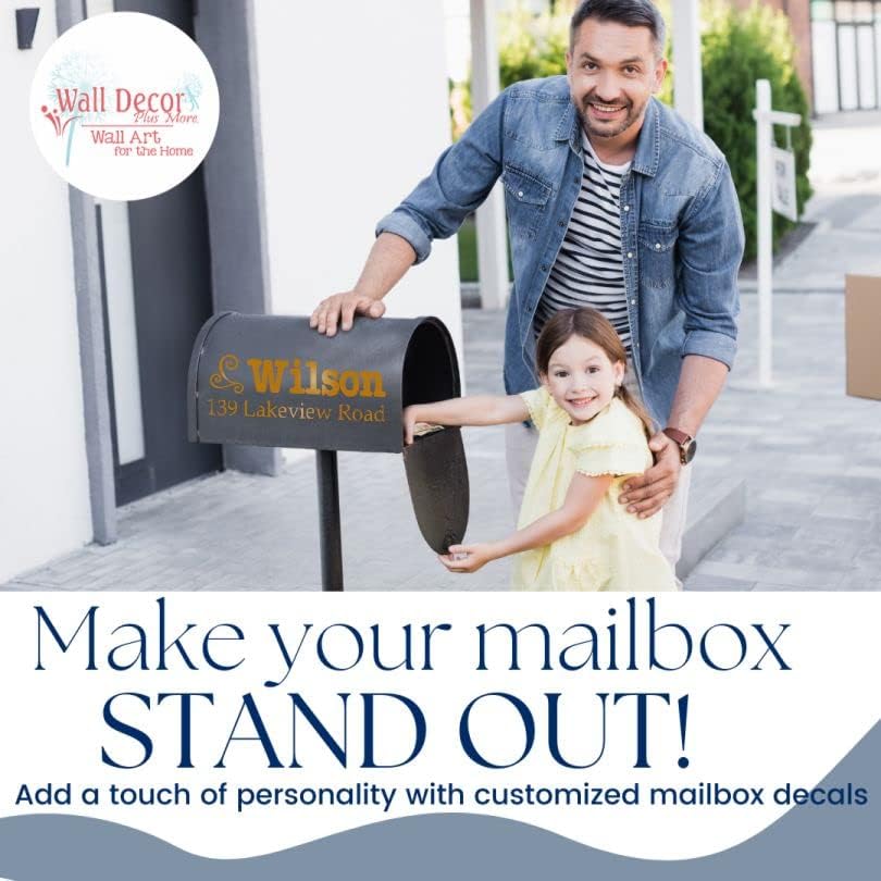 Miniatura 2 de Juego de 2 números de dirección de vinilo troquelados con nombre en remolino para buzón, números de buzón brillantes para exteriores, calcomanías de