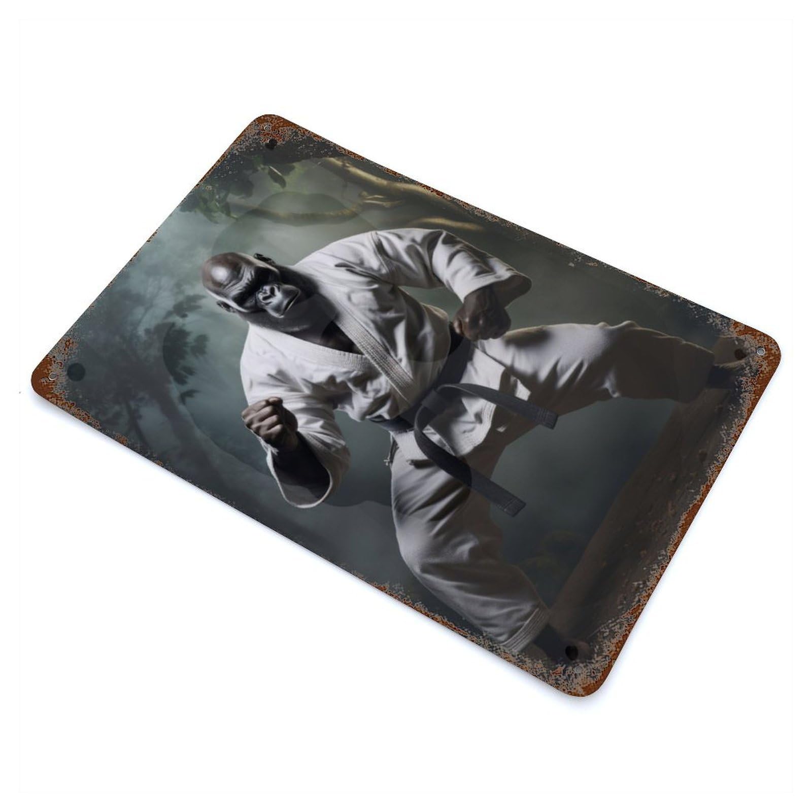 Karate Gorilla Rusty Metal Tin Sign 11.8"x7.9", Ideal for Patio, Garden Room And Bar Decor