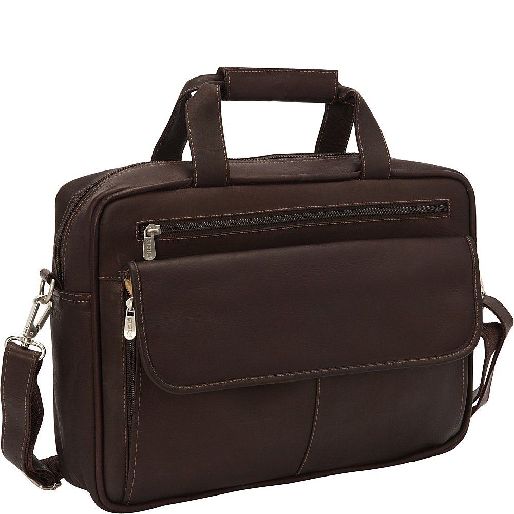 Piel Leather Slim Top-Zip Briefcase, Chocolate, One Size