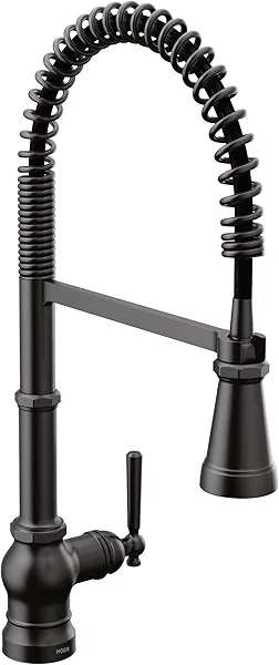 Moen Paterson Matte Black One-Handle Spring Pulldown Kitchen Faucet with Power Boost for a Faster Clean, Kitchen Faucet with Pull Down Sprayer, S72103BL