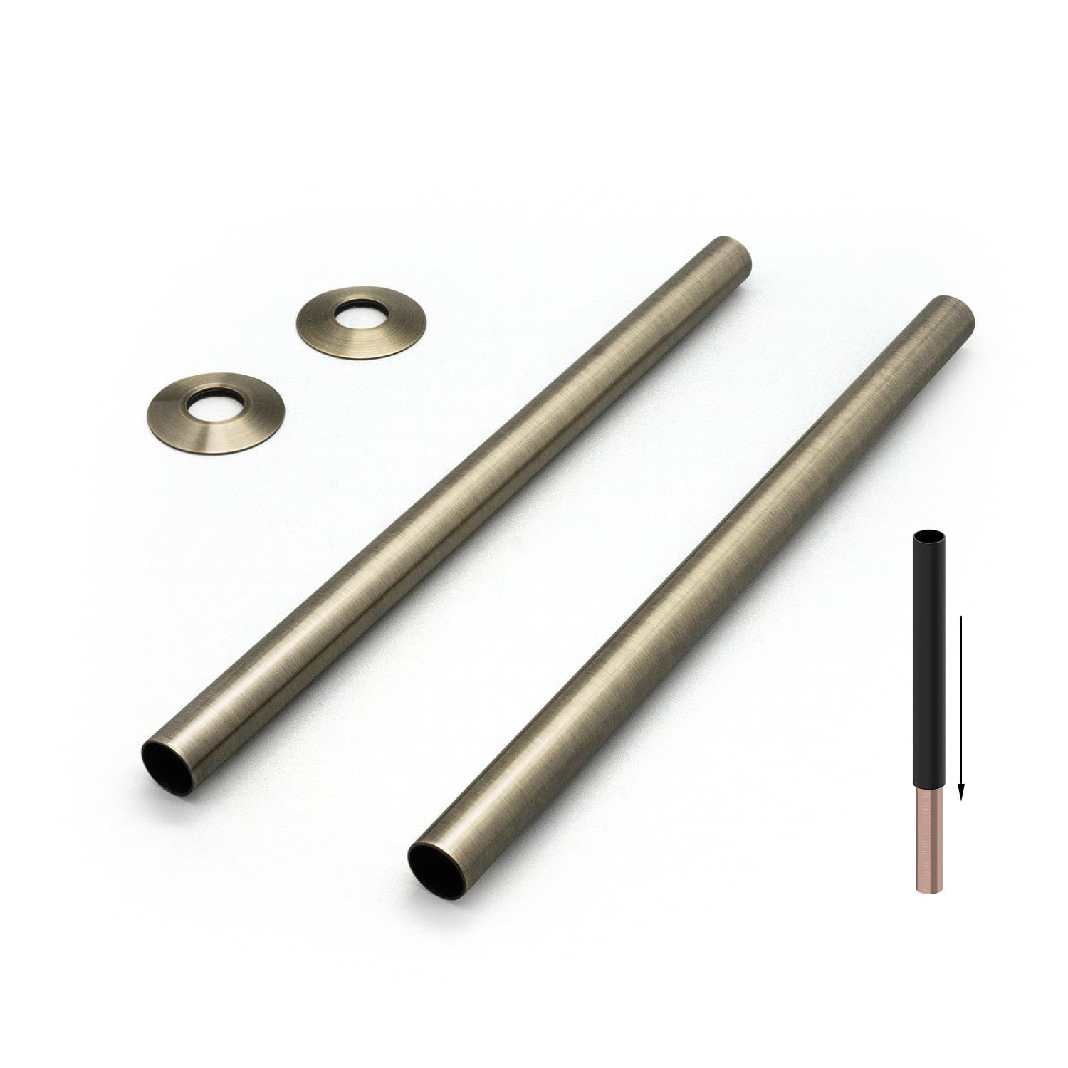 VANCOCO 2Pcs 300mm×18mm Radiator Pipe Sleeves, Antique Brass Radiator Collars Cover Pair Radiator Pipe Covers