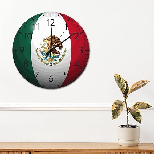 Miniatura 3 de ArogGeld Reloj de pared de PVC con bandera de México, 10 pulgadas, silencioso, sin tictac, funciona con pilas, relojes numéricos para decoración del