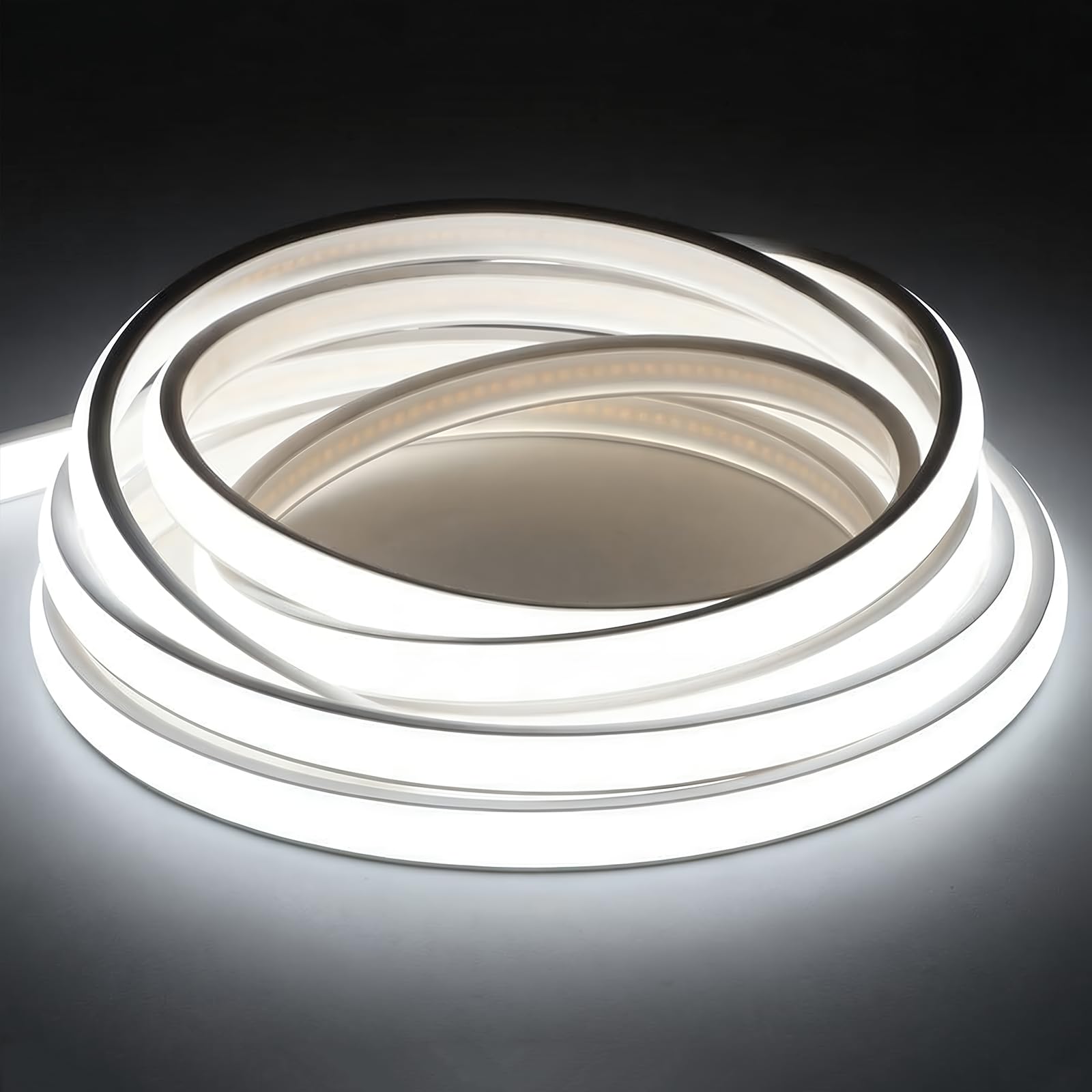 pcningled 230 Volts LED COB Waterproof Strip Light 5M Cold White 6000K with 1M ON Off Switch UK Plug, 5 Meters IP67 LED Strips AC 220V 230V 50cm Cut (Cold White, 5M)